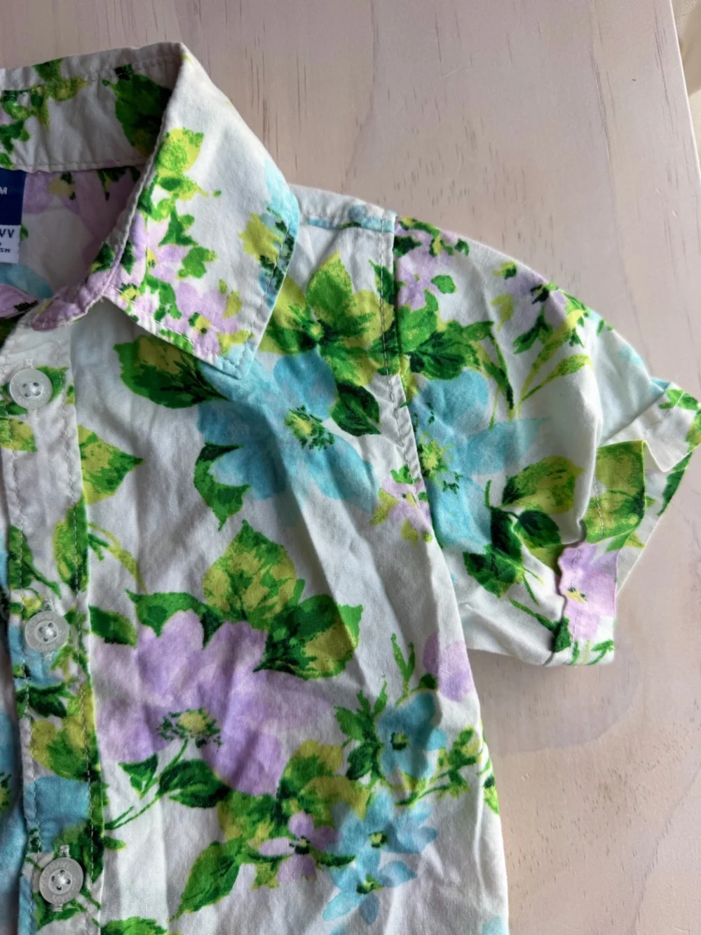Old Navy Floral Short-Sleeve Button-Up — Cream, Green, Blue & Lilac